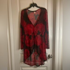 Vintage 90s Rainbow Top Women Plus 1X Mesh Floral Sheer Flowy Grunge Boho